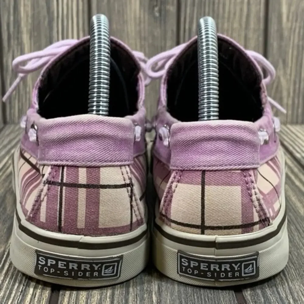 Sperry Top-Sider D10-CH171 Boat Shoes Purple Plaid Fabric Canvas Lace Up‎ Wm 9